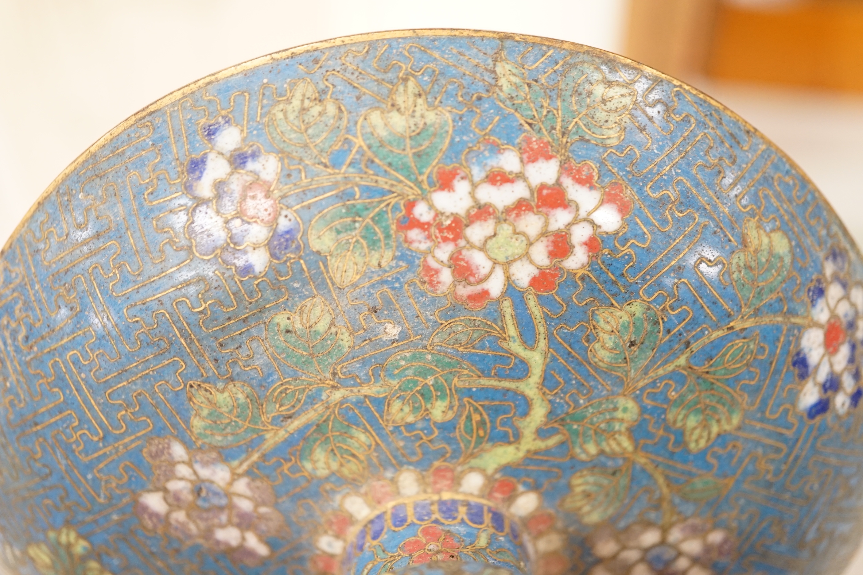 A Chinese cloisonné enamel stem dish, late 19th century, 8cm high